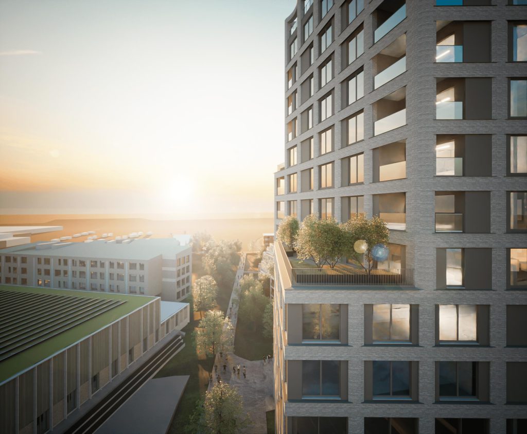 Architect in de utiliteitsbouw analyseert bedrijfssite voor toekomstbestendig ontwerp met flexibiliteit en duurzaamheid
